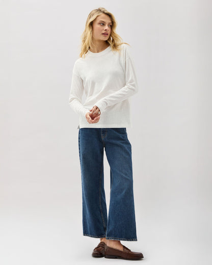 Womens Vintage Jersey Long Sleeve Tee - Recycled Cotton Jersey - White