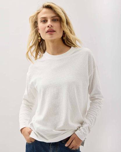 Womens Vintage Jersey Long Sleeve Tee - Recycled Cotton Jersey - White
