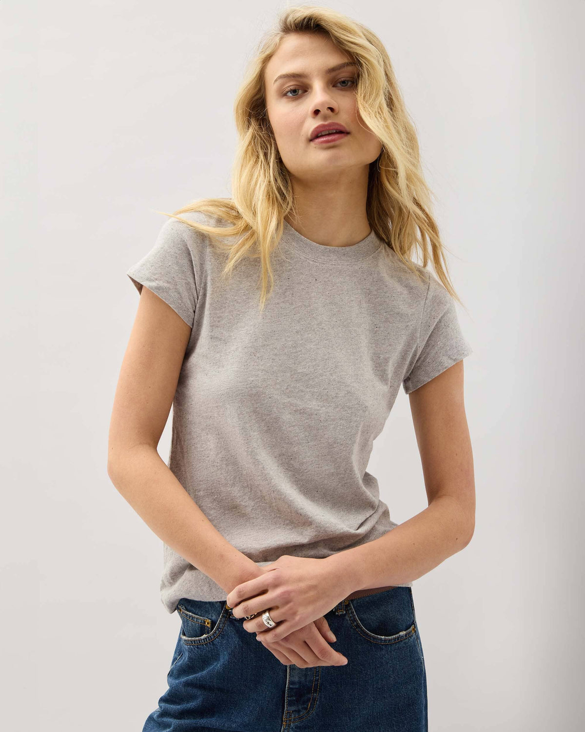 Womens Vintage Jersey Short Sleeve Tee - Recycled Cotton Jersey - Athletic Heather Grey