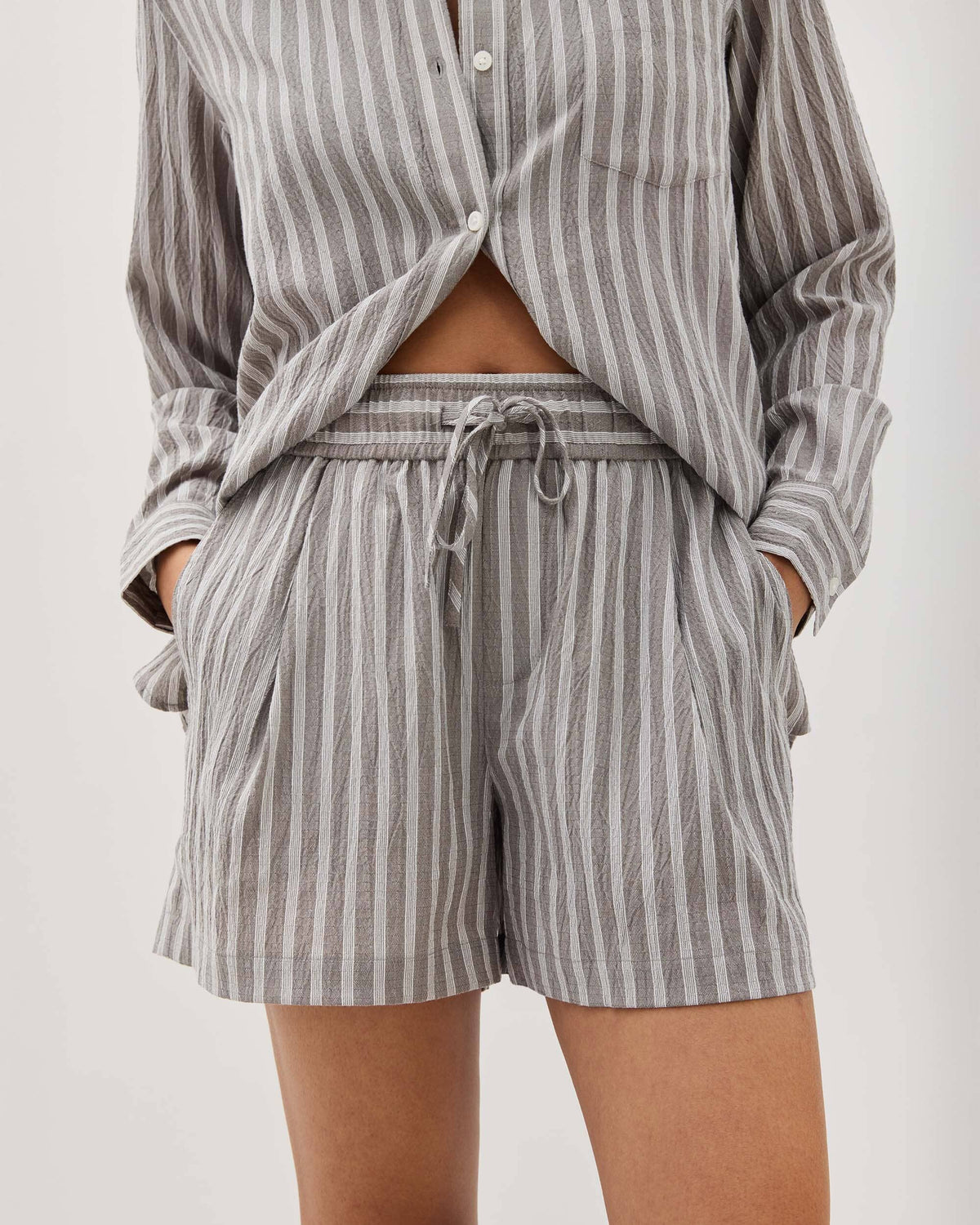 Womens Palermo Short - Poly Seer Sucker Stripe - Black / White Stripe