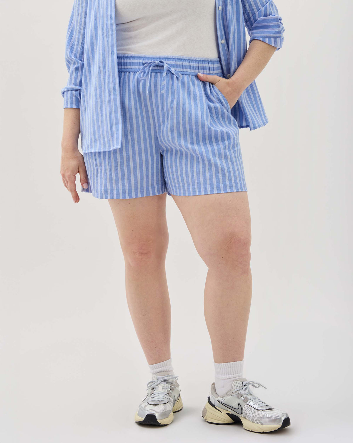 Womens Palermo Short - Poly Seer Sucker Stripe - Blue Stripe