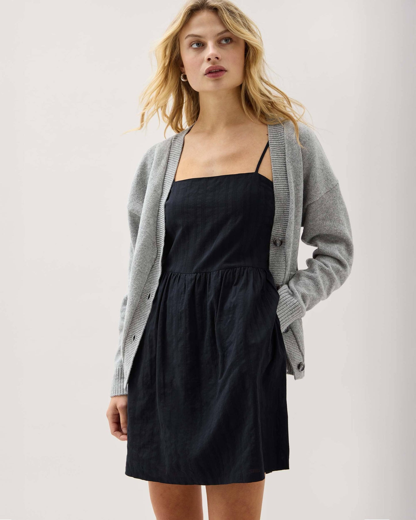 Womens Cardiff Mini Dress - Cotton Woven Dobby - Black