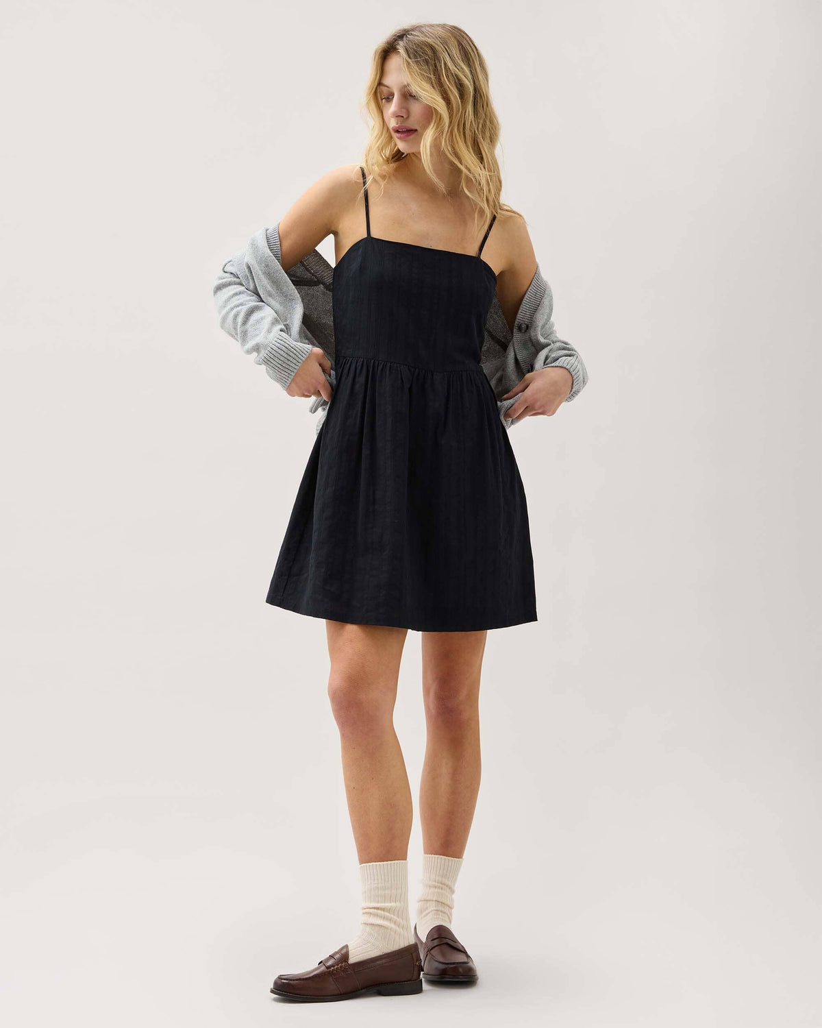 Womens Cardiff Mini Dress - Cotton Woven Dobby - Black