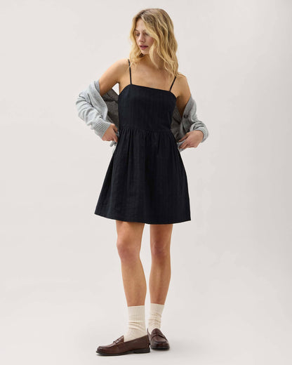 Womens Cardiff Mini Dress - Cotton Woven Dobby - Black