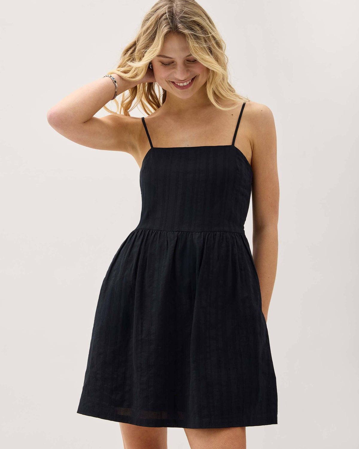 Womens Cardiff Mini Dress - Cotton Woven Dobby - Black