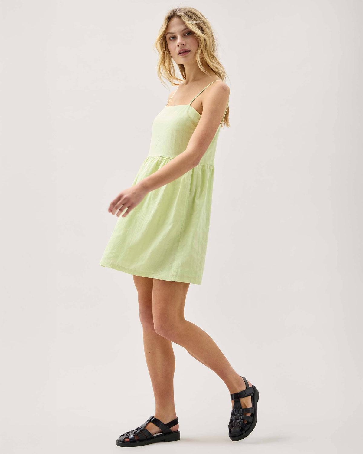 Womens Cardiff Mini Dress - Cotton Woven Dobby - Celery