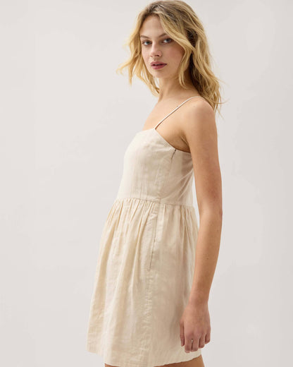 Womens Cardiff Mini Dress - Cotton Woven Dobby - Oat Milk