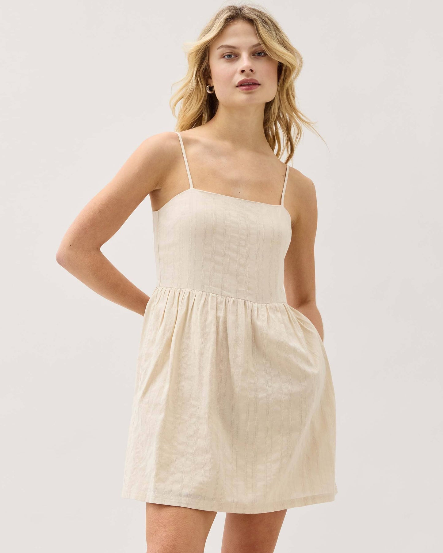 Womens Cardiff Mini Dress - Cotton Woven Dobby - Oat Milk