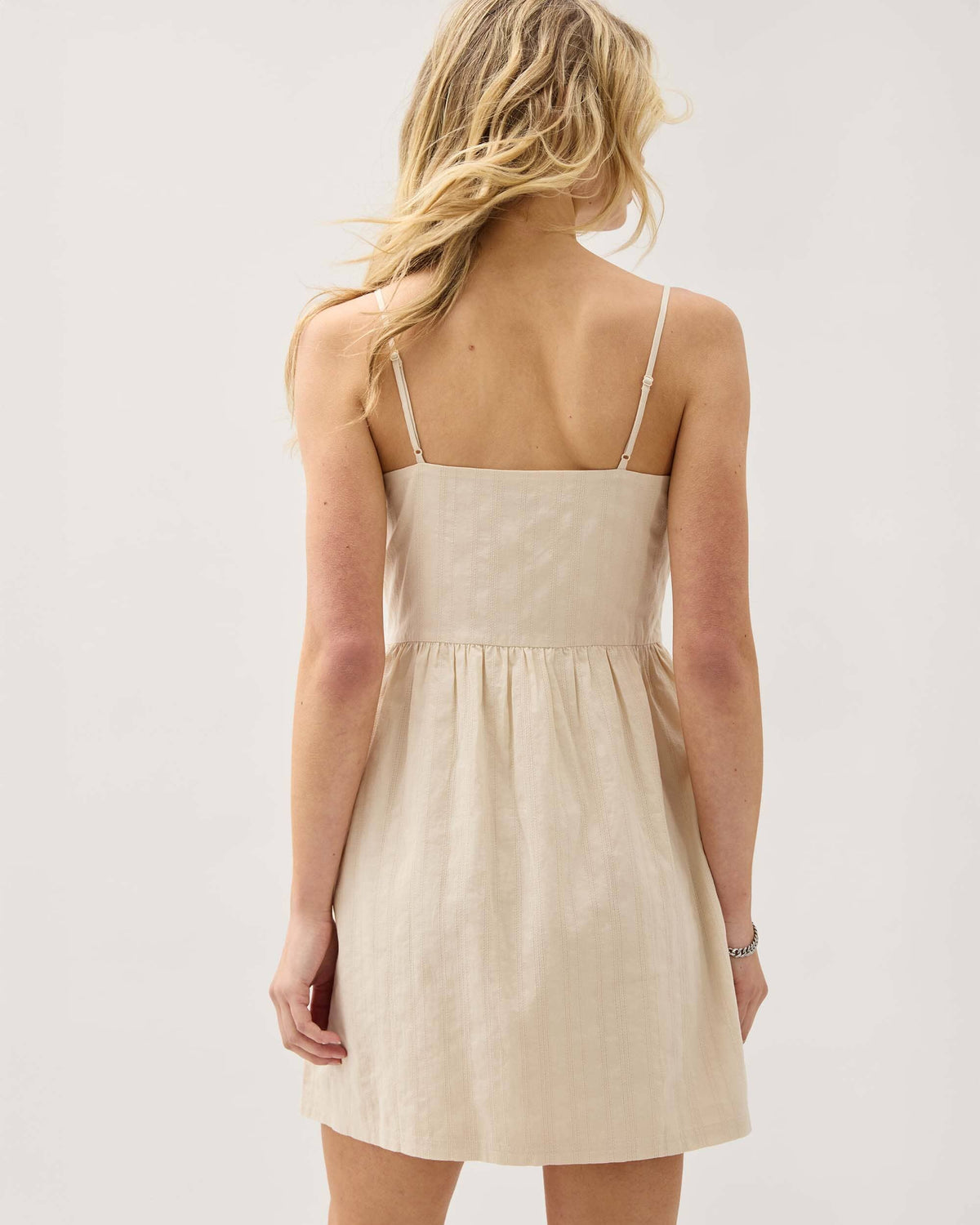 Womens Cardiff Mini Dress - Cotton Woven Dobby - Oat Milk