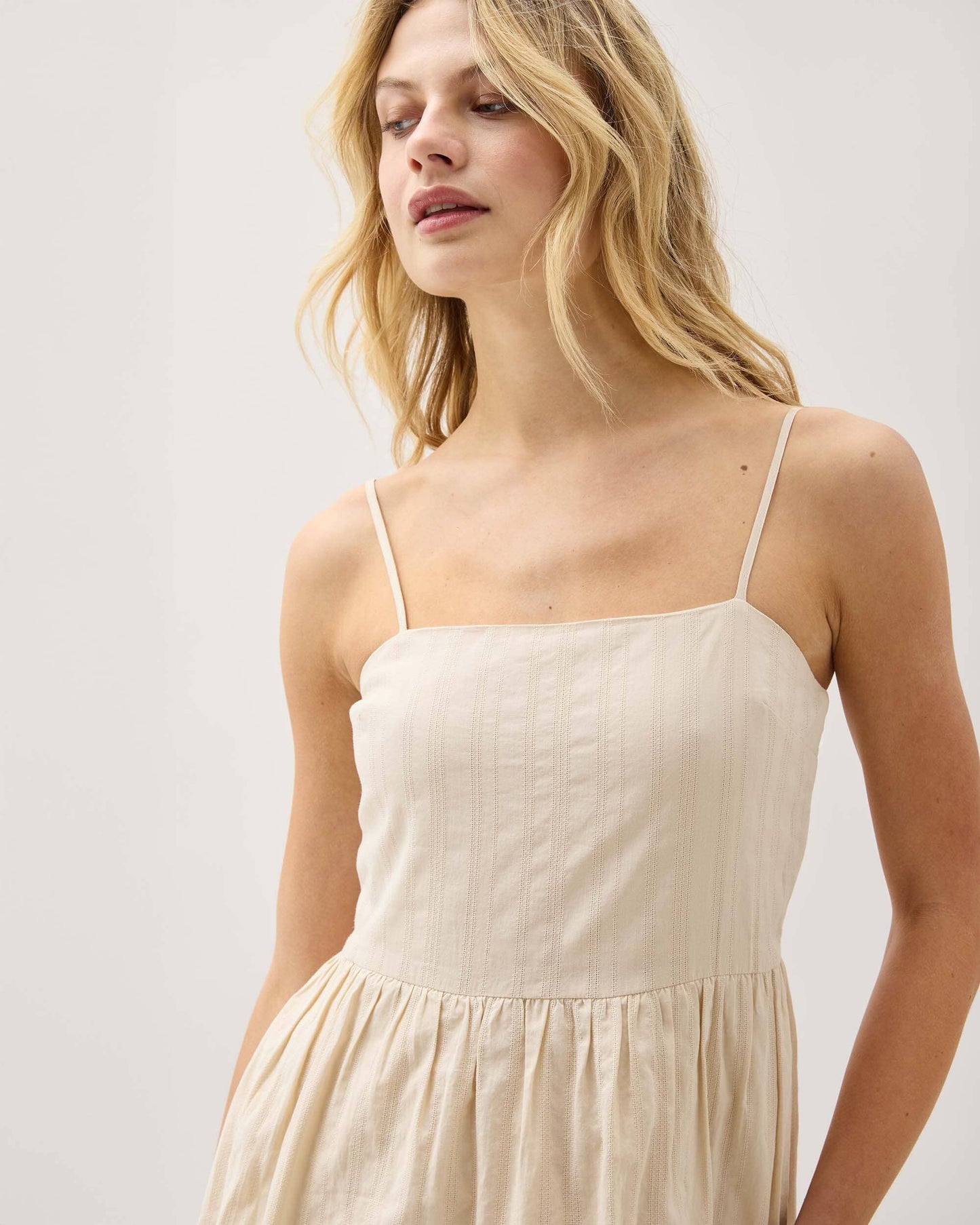 Womens Cardiff Mini Dress - Cotton Woven Dobby - Oat Milk