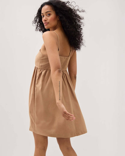 Womens Linen Mini Dress - Rayon Linen Woven - Cafe Au Lait