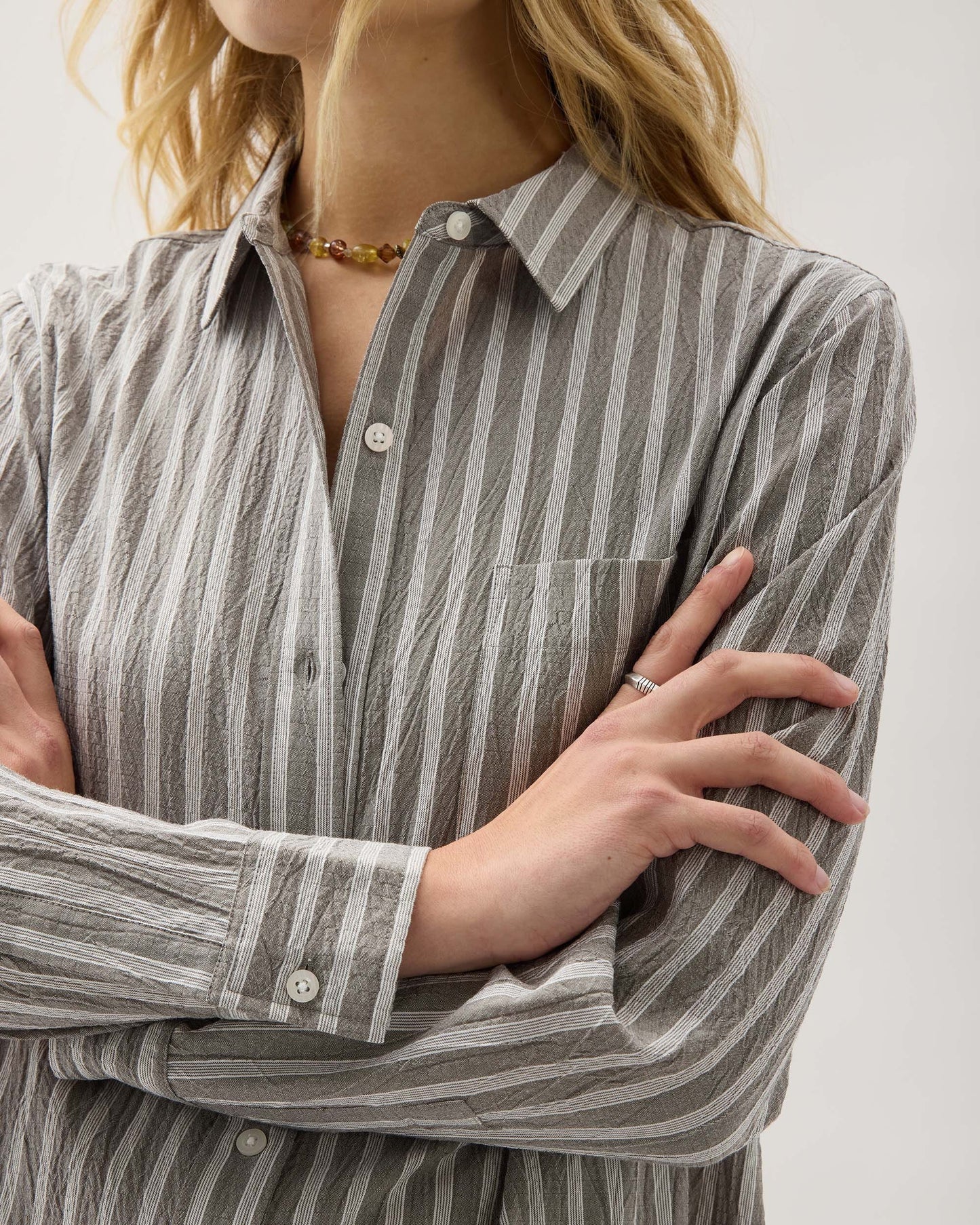 Womens Palermo Button Up - Poly Seer Sucker Stripe - Black Stripe