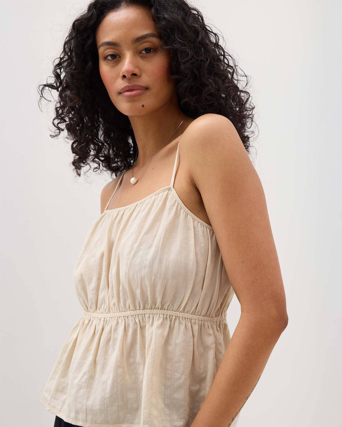 Womens Isabella Tank - Cotton Dobby - Oat Milk