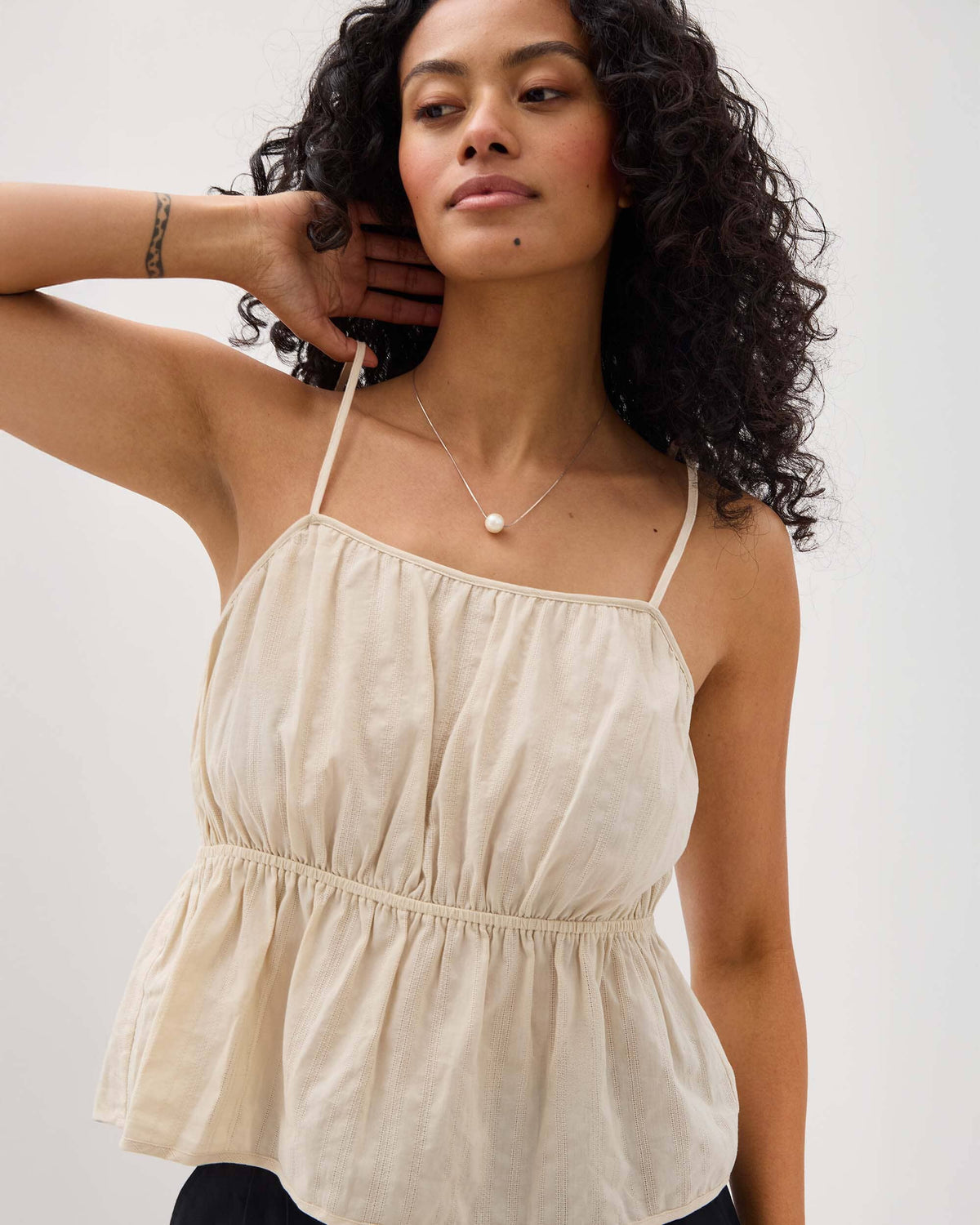 Womens Isabella Tank - Cotton Dobby - Oat Milk