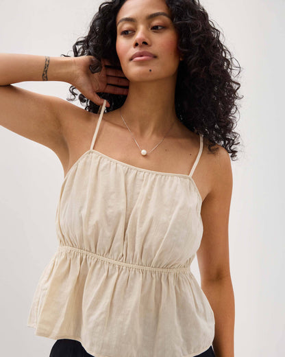 Womens Isabella Tank - Cotton Dobby - Oat Milk