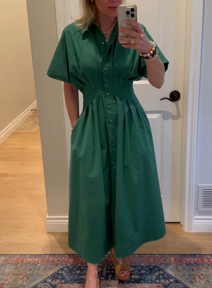 Shirt Dress for Women Summer Casual Short Sleeve Button Down Loose Pleated