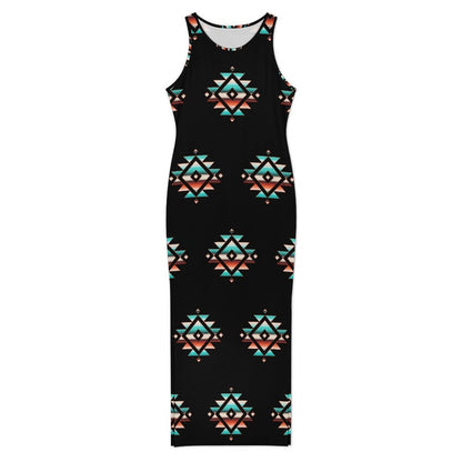 Baha Ranch Southwestern Aztec Sleeveless Bodycon Side Slit Western Maxi Dress