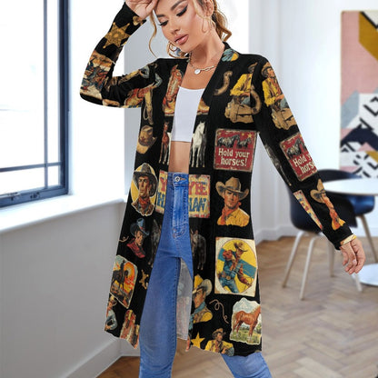 Baha Ranch Vintage Cowboy Collage Western Lightweight Cardigan