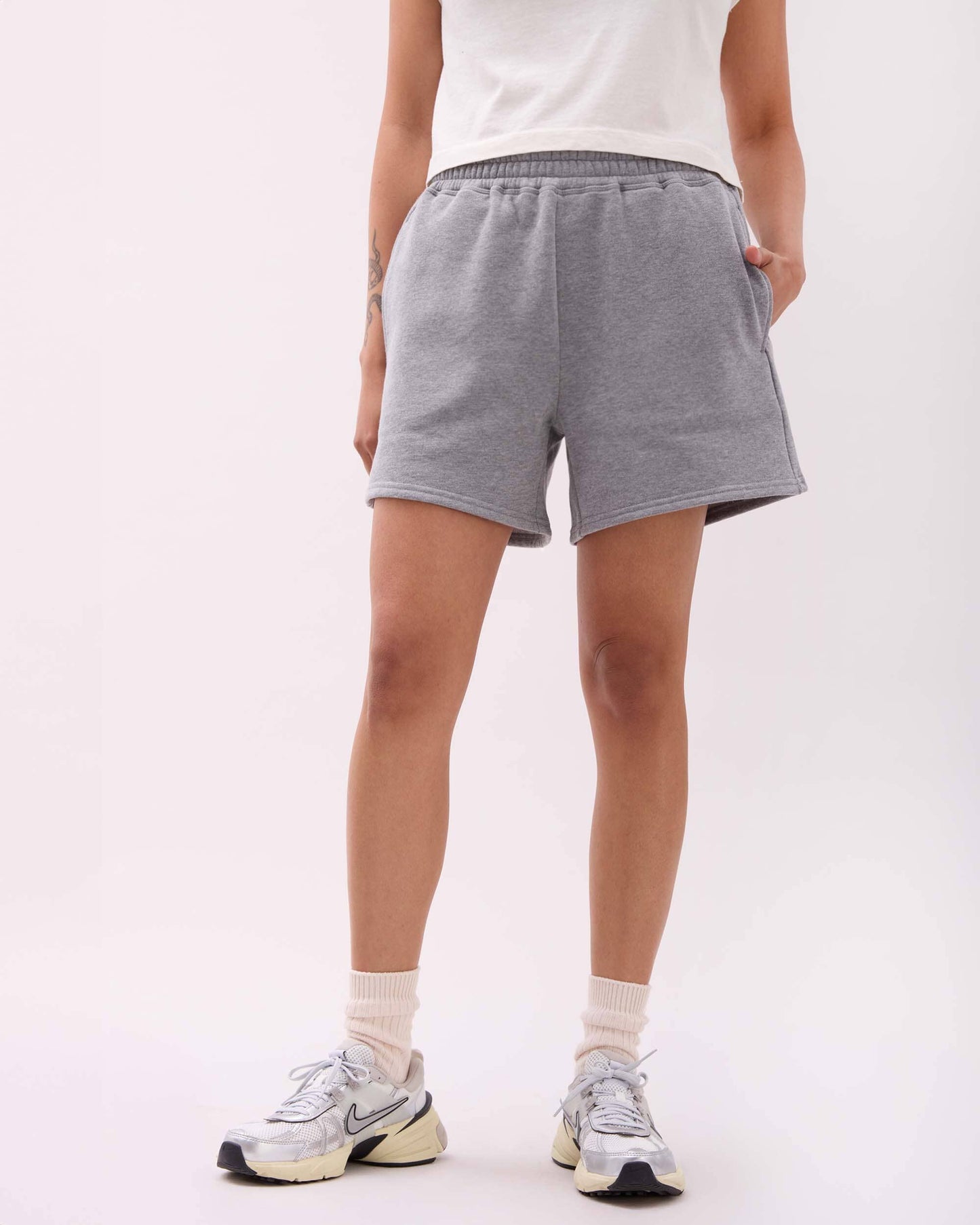 Womens Recycled Fleece Sweatshort - Recycled Fleece - Heather Grey