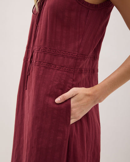 Womens Florence Sundress - Cotton Dobby - New Maroon