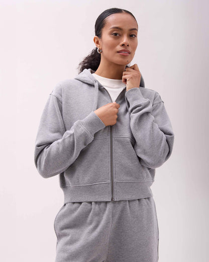 Womens Recycled Fleece Zip Hoodie - Recycled Fleece - Heather Grey