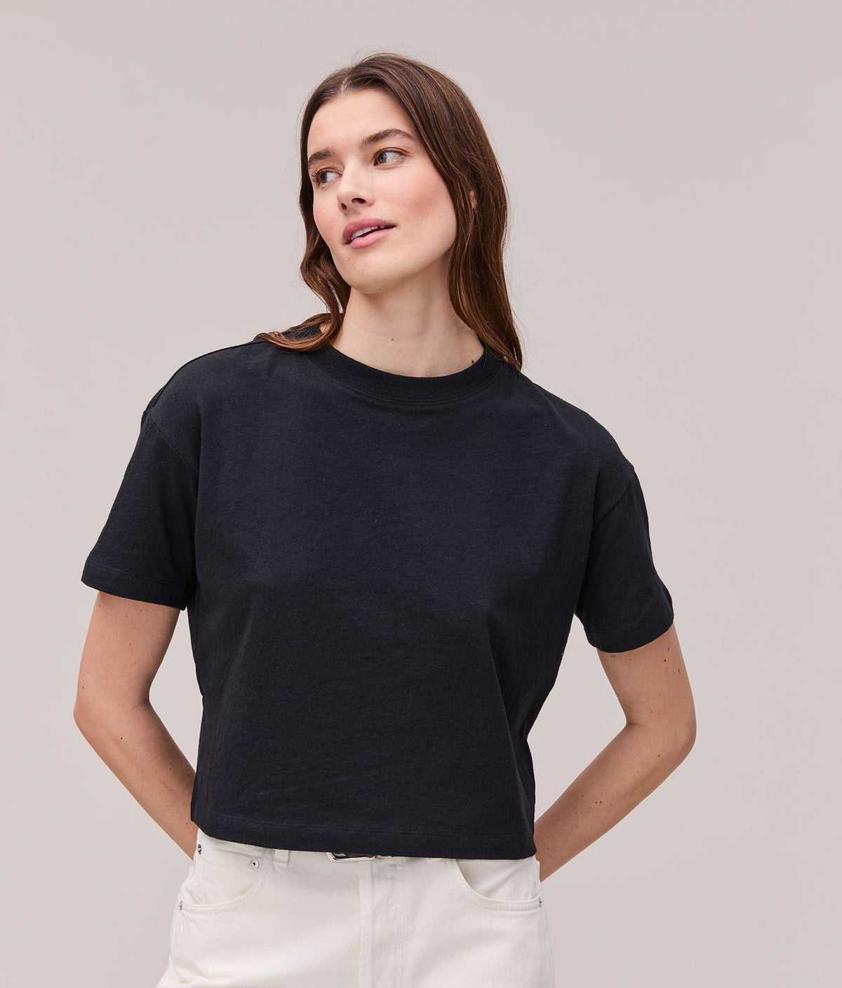 Womens Vintage Jersey Oversized Crop - Recycled Cotton Jersey - Black
