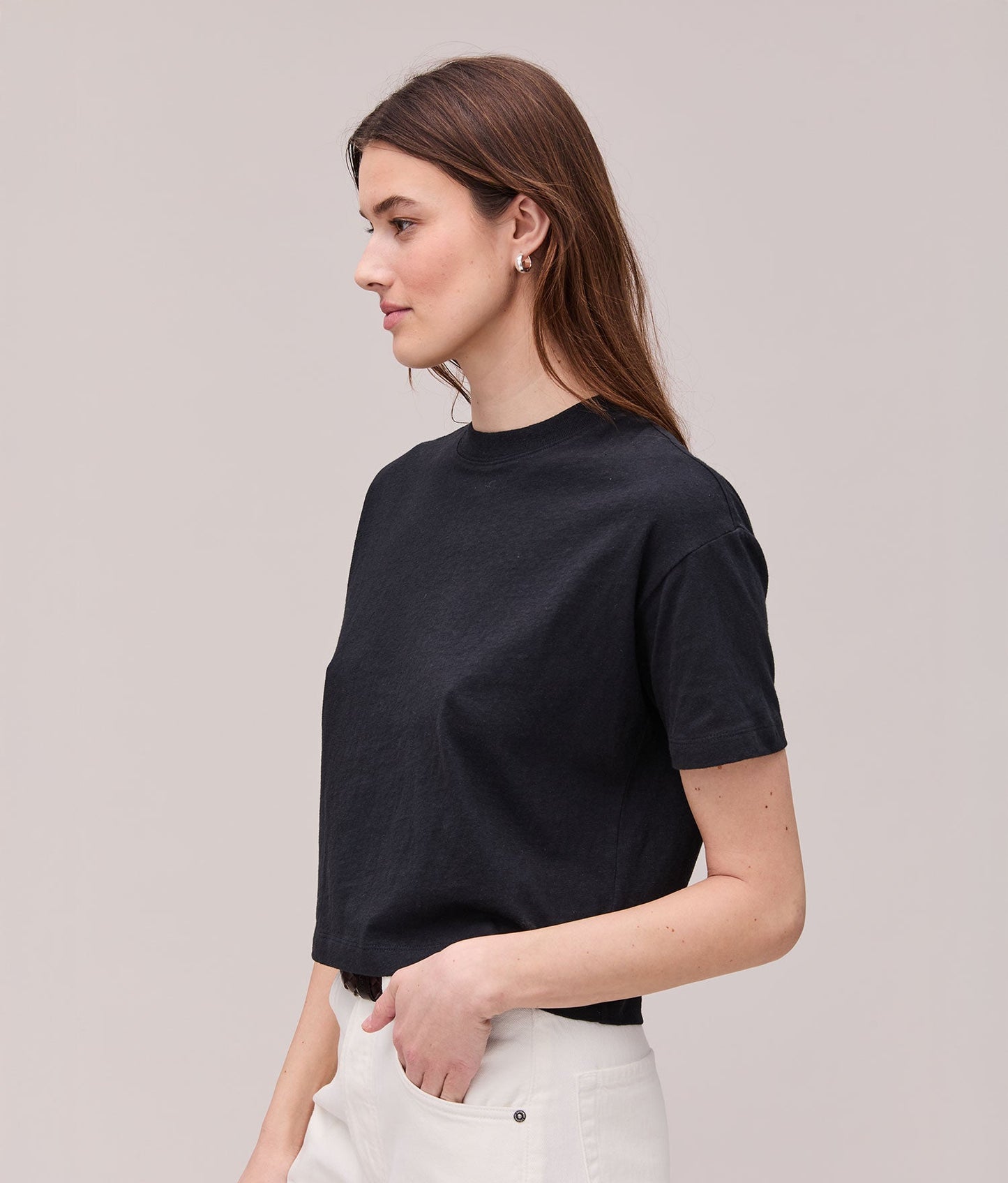 Womens Vintage Jersey Oversized Crop - Recycled Cotton Jersey - Black