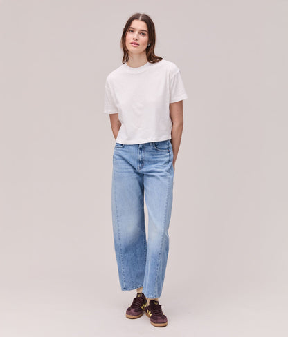 Womens Vintage Jersey Oversized Crop - Recycled Cotton Jersey - White