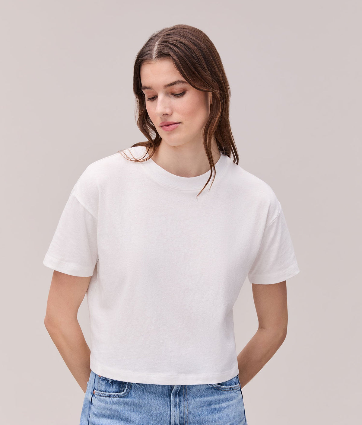 Womens Vintage Jersey Oversized Crop - Recycled Cotton Jersey - White