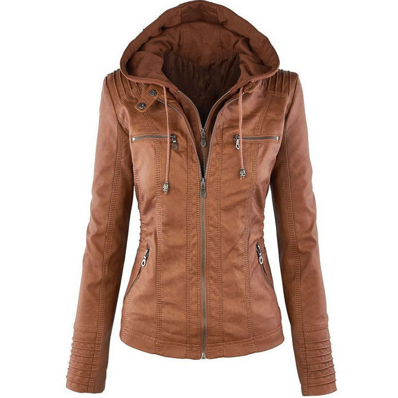 Women's Hooded Leather Jacket