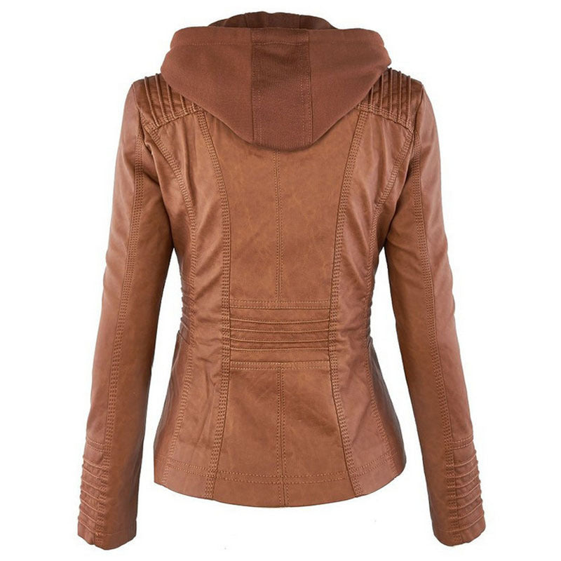 Women's Hooded Leather Jacket