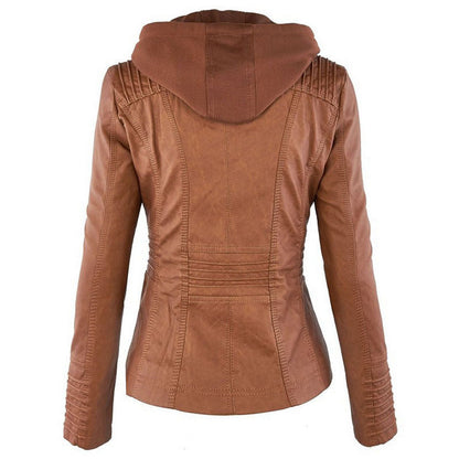 Women's Hooded Leather Jacket