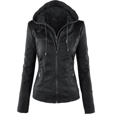 Women's Hooded Leather Jacket