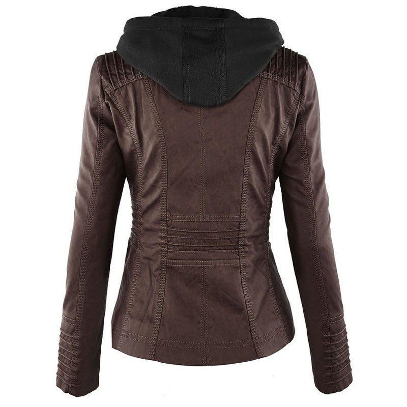 Women's Hooded Leather Jacket