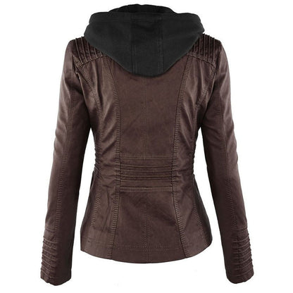 Women's Hooded Leather Jacket