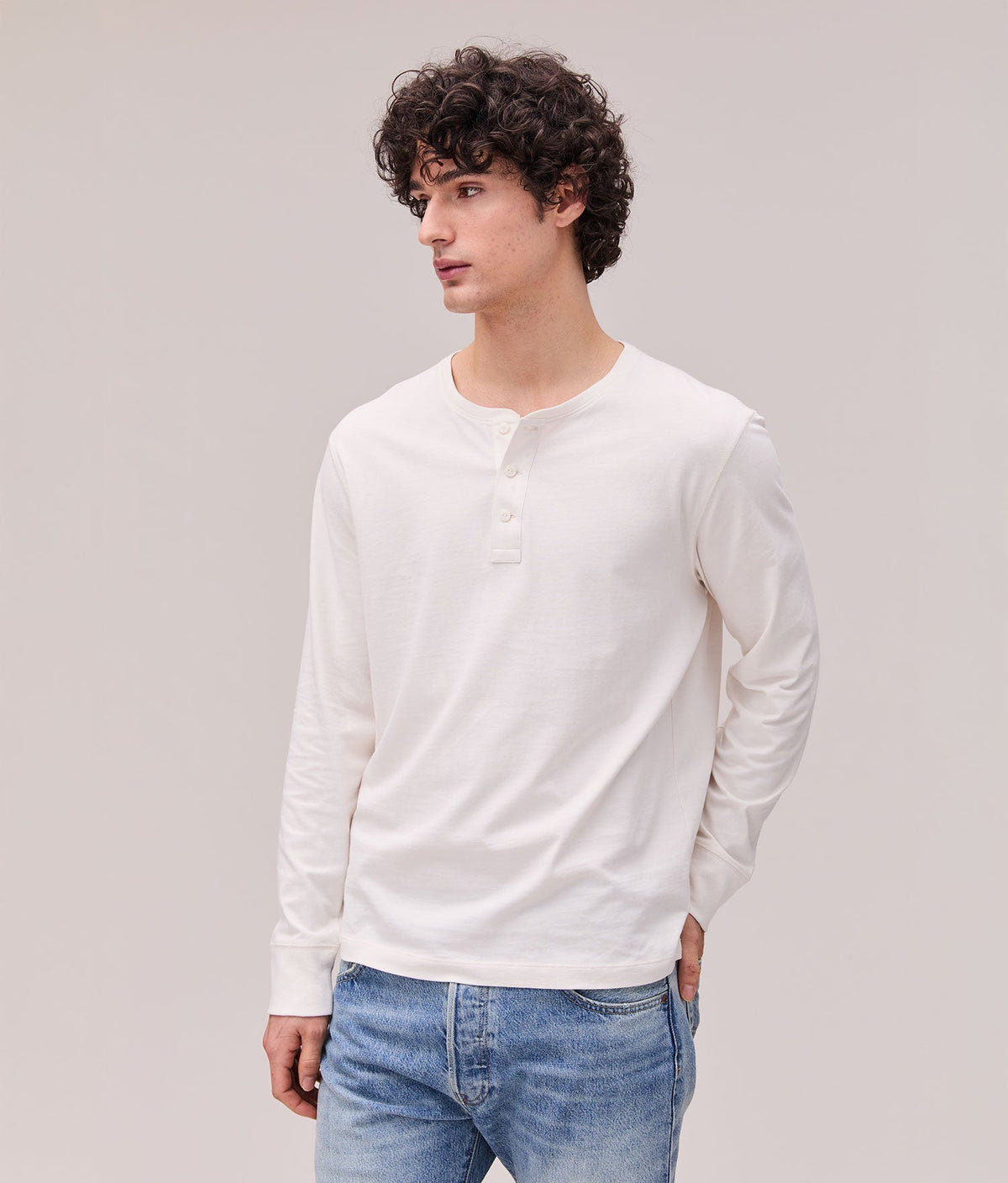 Mens Work Week Pima Henley - Pima Cotton Jersey - Bone