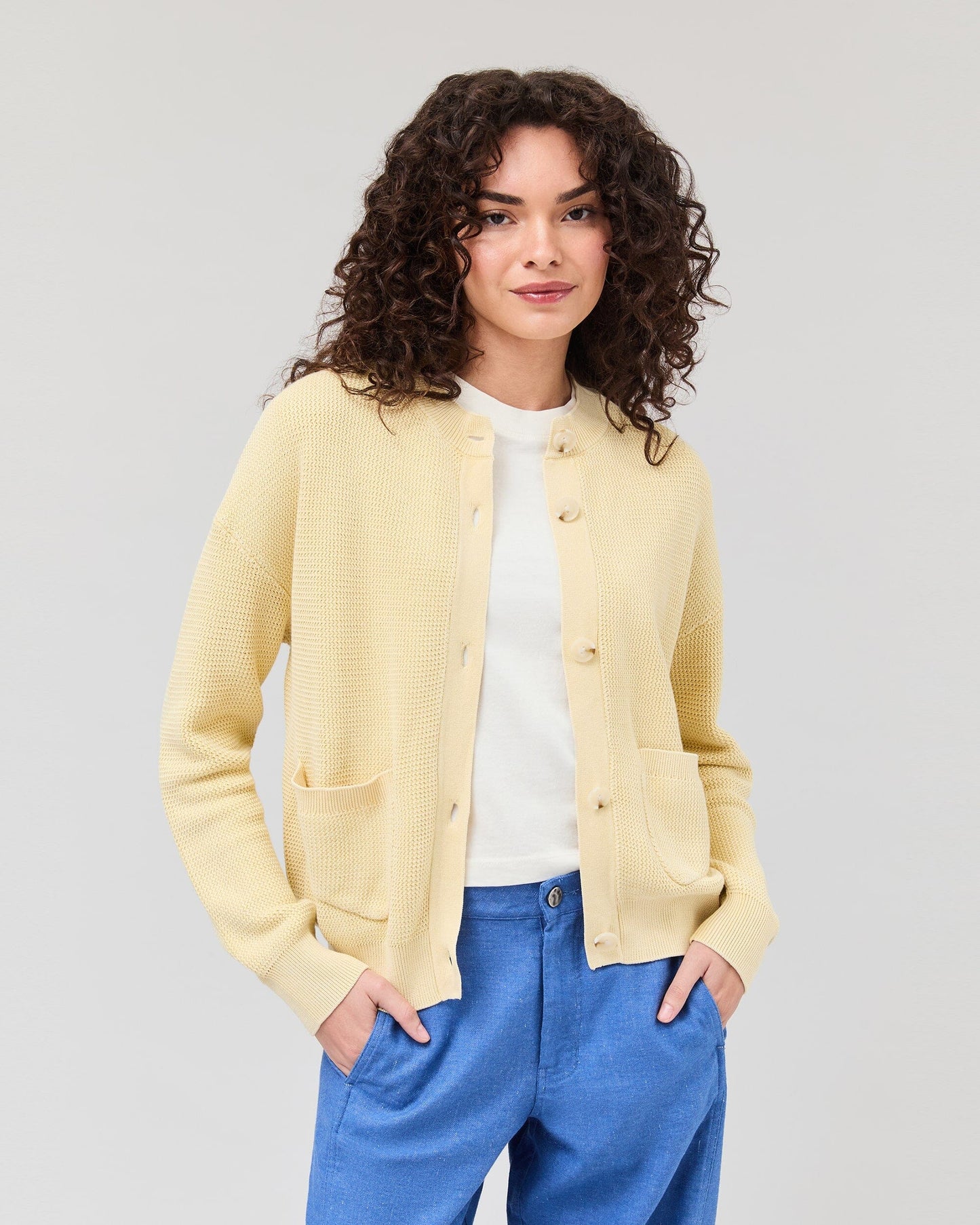 Womens Dune Cardigan - Cotton Sweater Knit - Golden Wheat