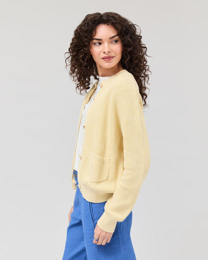 Womens Dune Cardigan - Cotton Sweater Knit - Golden Wheat