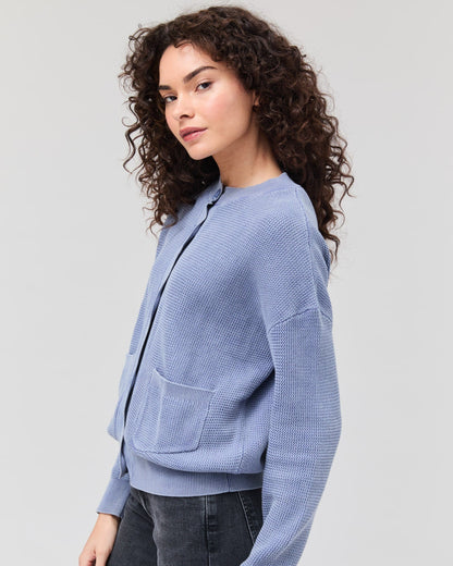 Womens Dune Cardigan - Cotton Sweater Knit - Vintage Indigo