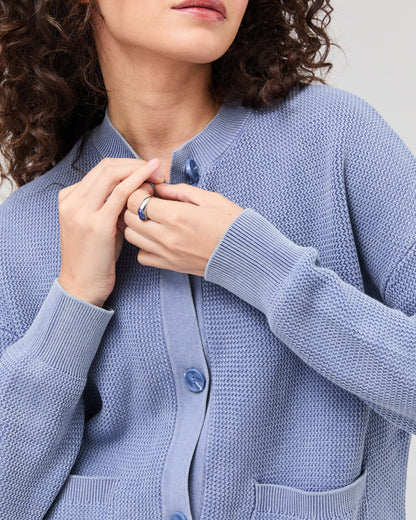 Womens Dune Cardigan - Cotton Sweater Knit - Vintage Indigo