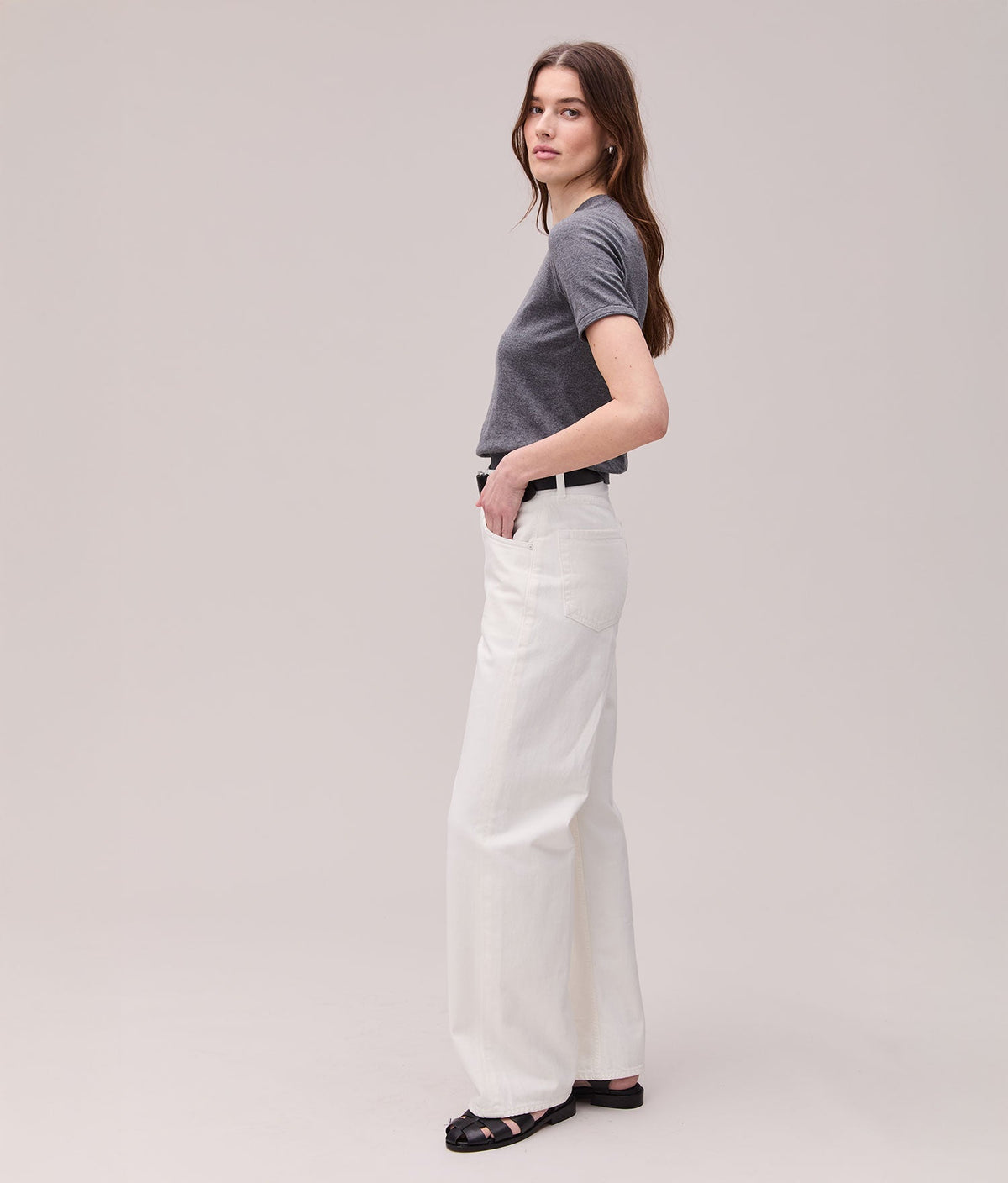 Womens Washable Cotton Silk Tee - Cotton Sweater Knit - Charcoal Heather Grey