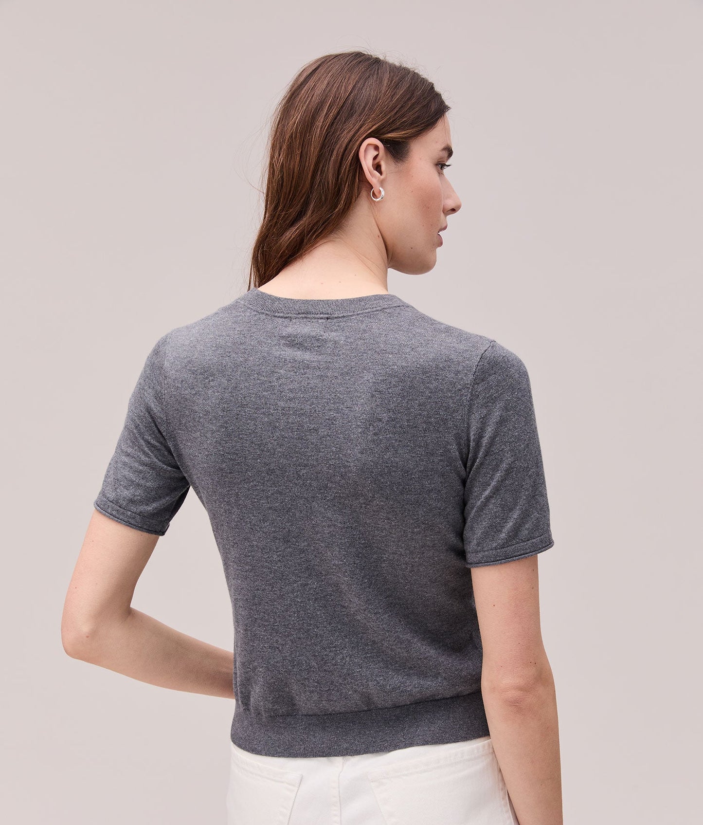 Womens Washable Cotton Silk Tee - Cotton Sweater Knit - Charcoal Heather Grey