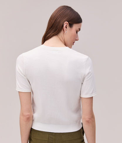 Womens Washable Cotton Silk Tee - Cotton Sweater Knit - Coconut Milk