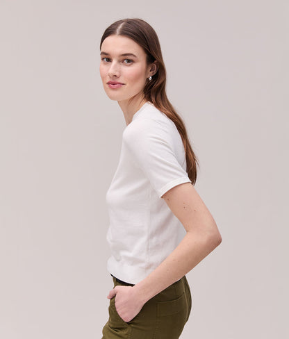 Womens Washable Cotton Silk Tee - Cotton Sweater Knit - Coconut Milk