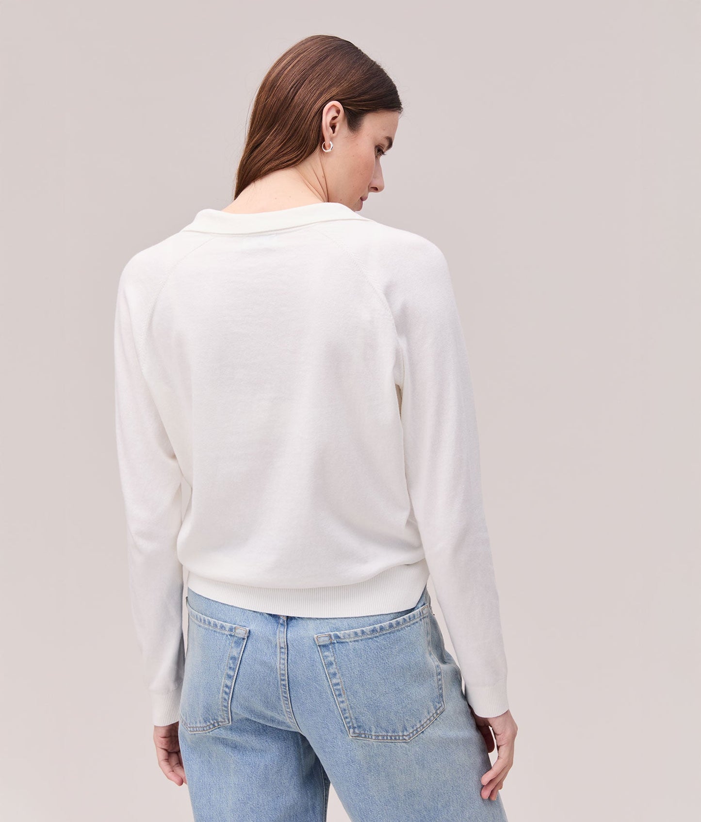 Womens Washable Cotton Silk Henley - Cotton Sweater Knit - Coconut Milk