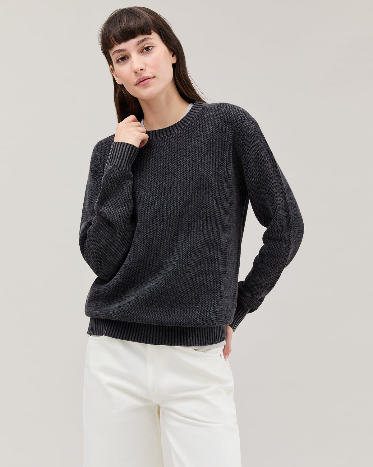 Womens Dune Sweater - Cotton Sweater Knit - Black