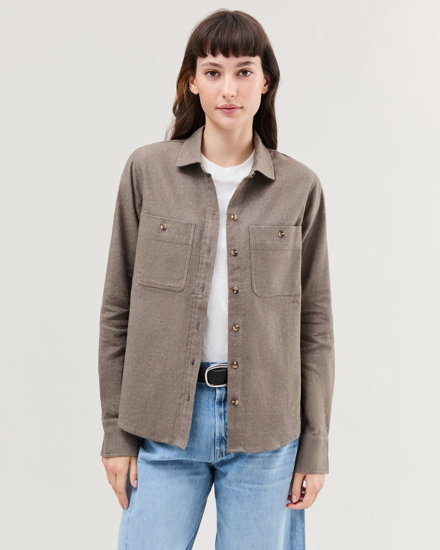 Womens Roma Work Shirt - Cotton Linen Twill - Porcini