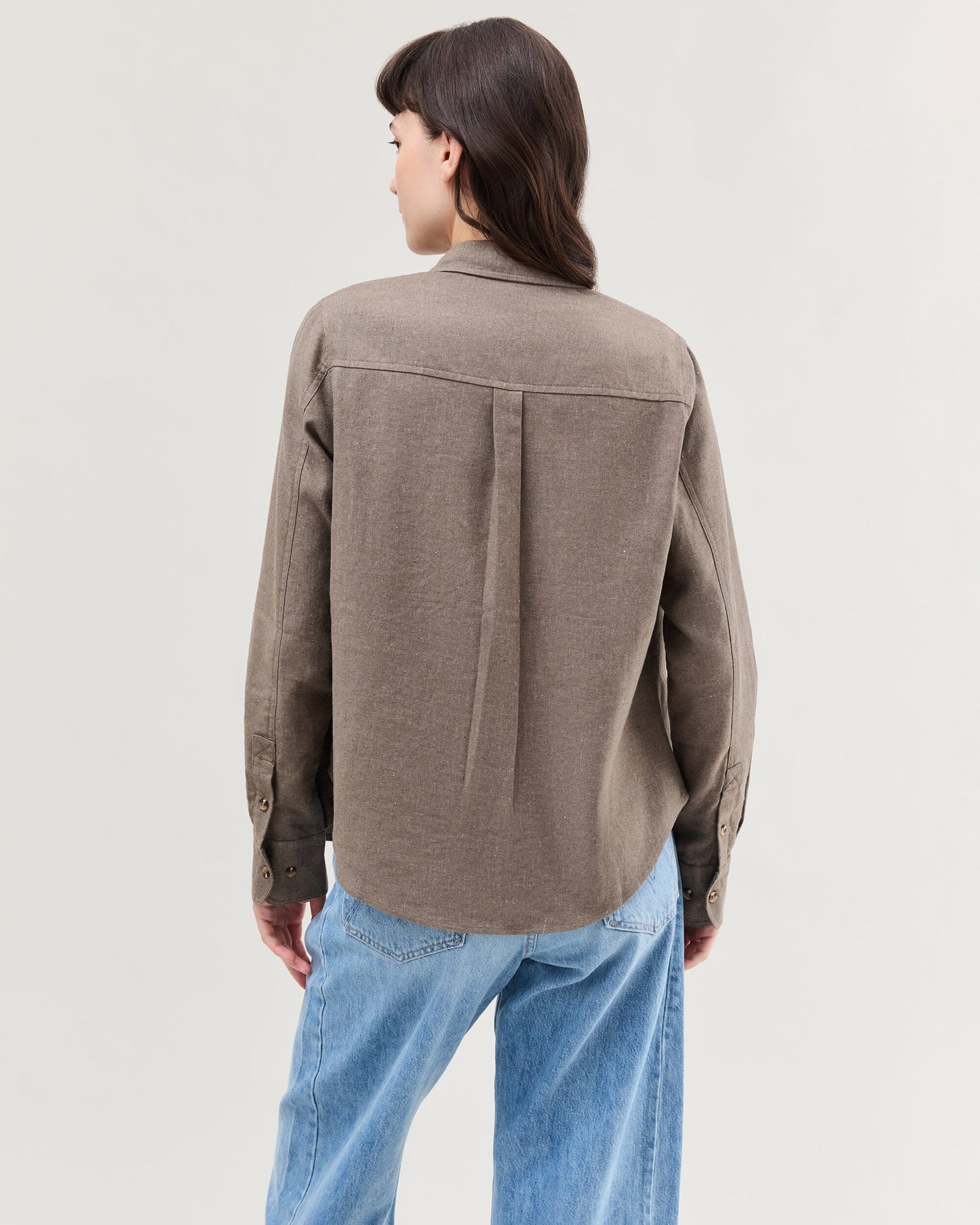 Womens Roma Work Shirt - Cotton Linen Twill - Porcini