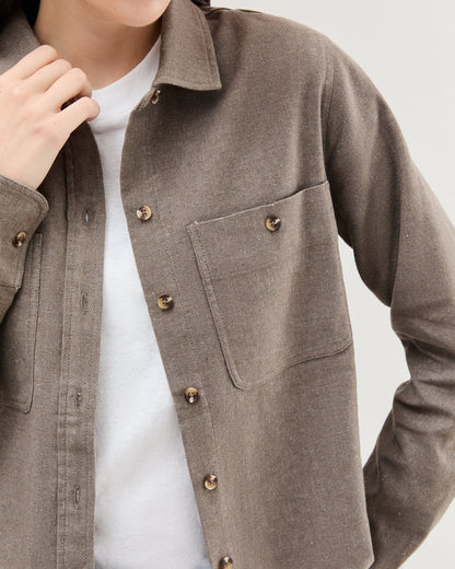 Womens Roma Work Shirt - Cotton Linen Twill - Porcini