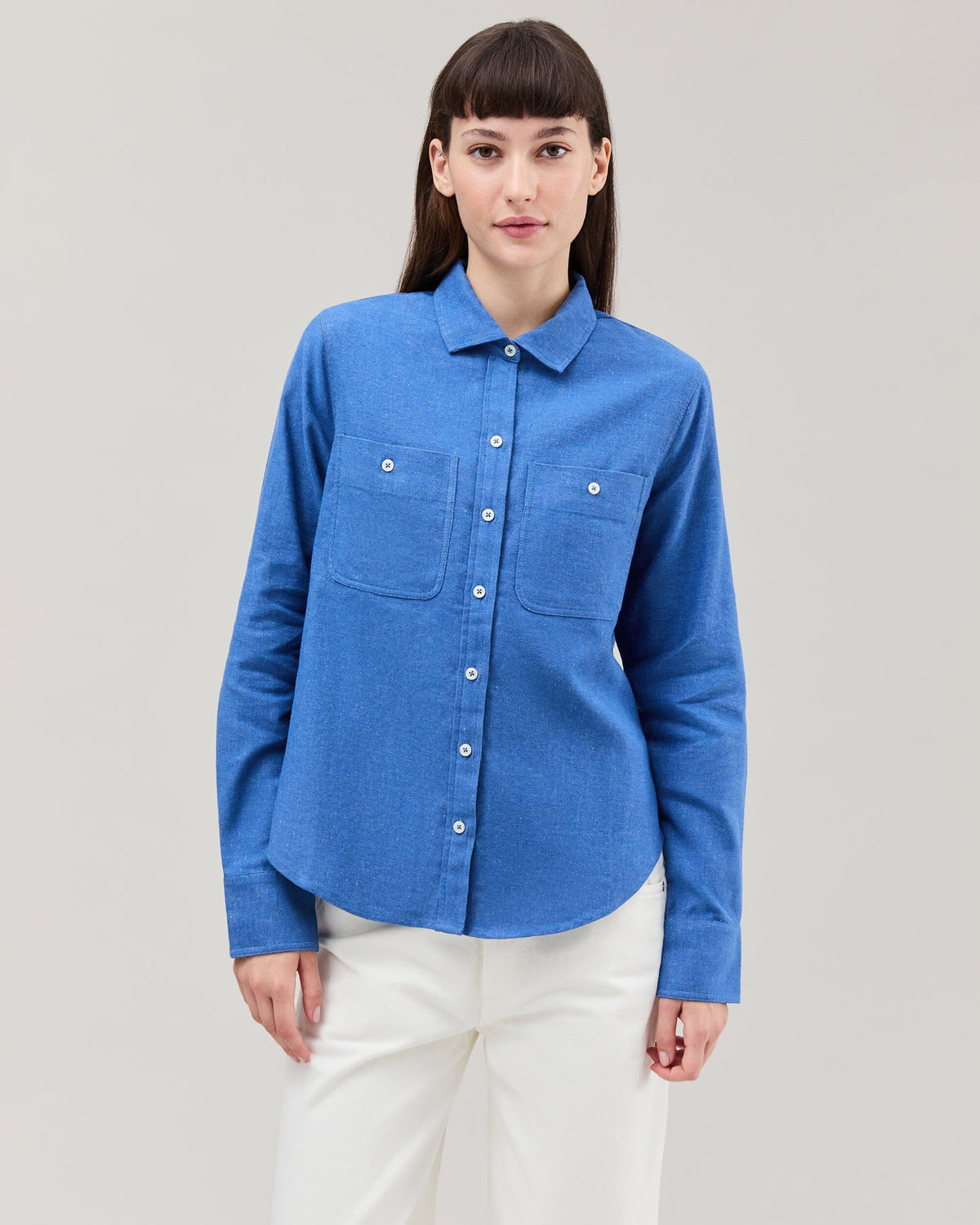 Womens Roma Work Shirt - Cotton Linen Twill - True Blue